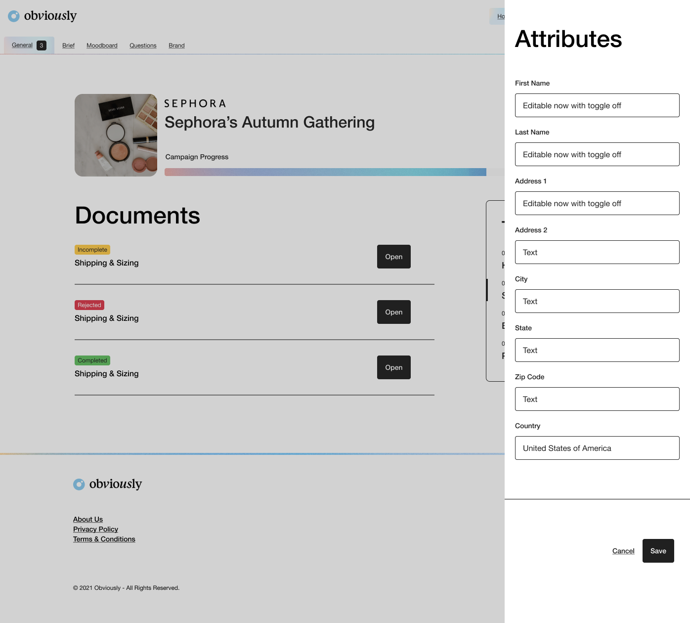survey form composed of attributes