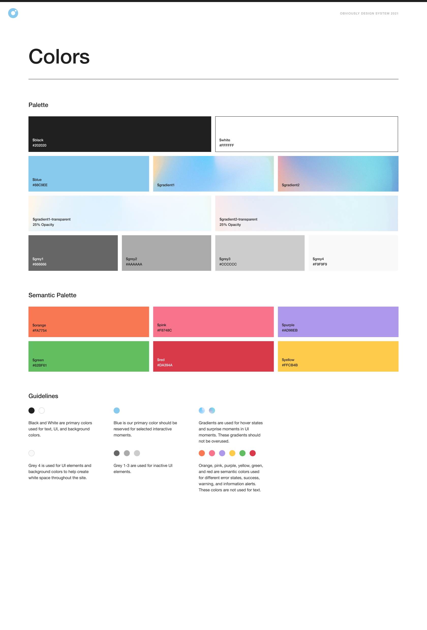 styleguide of colors