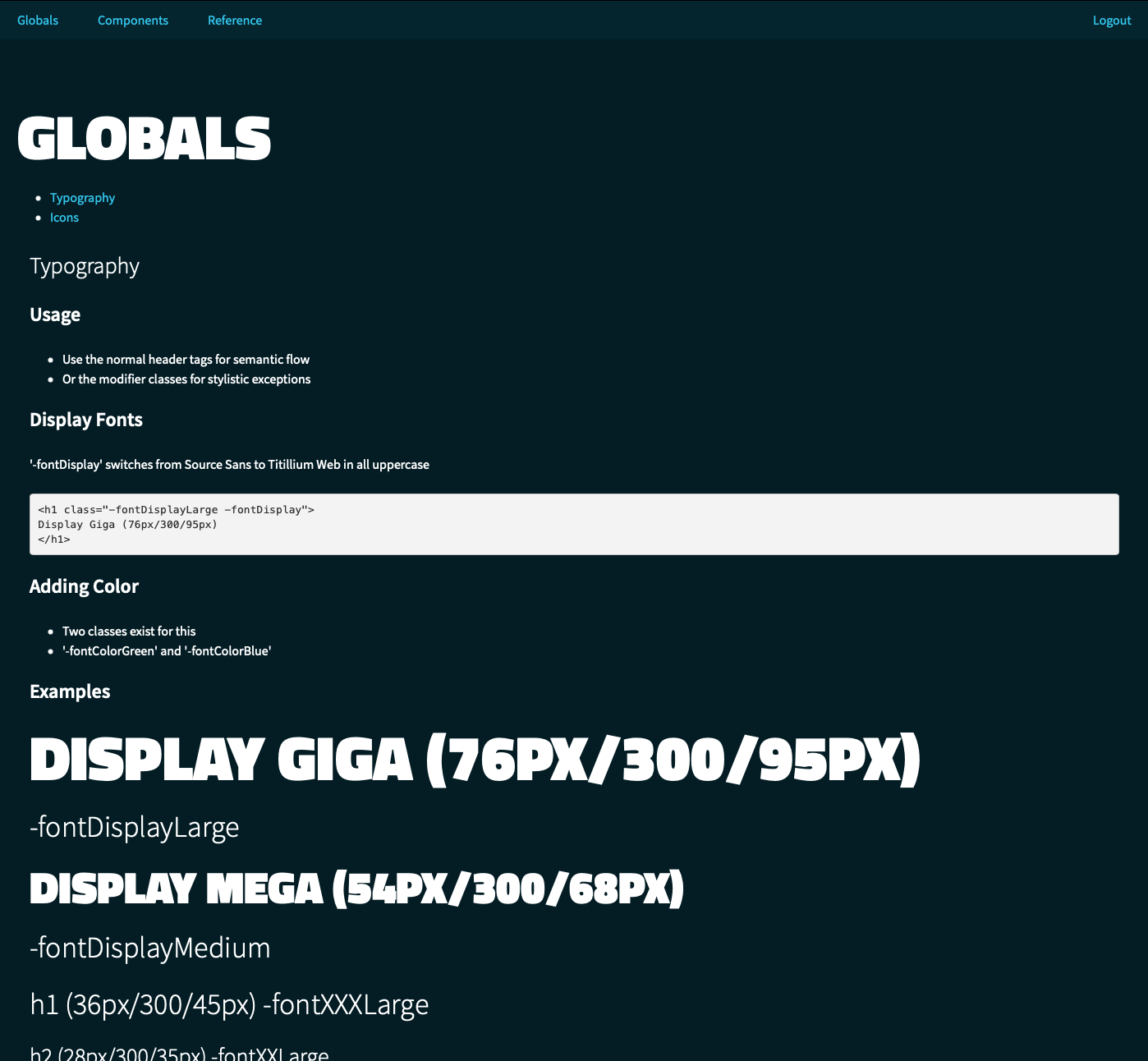 global typography definitions of the styleguide
