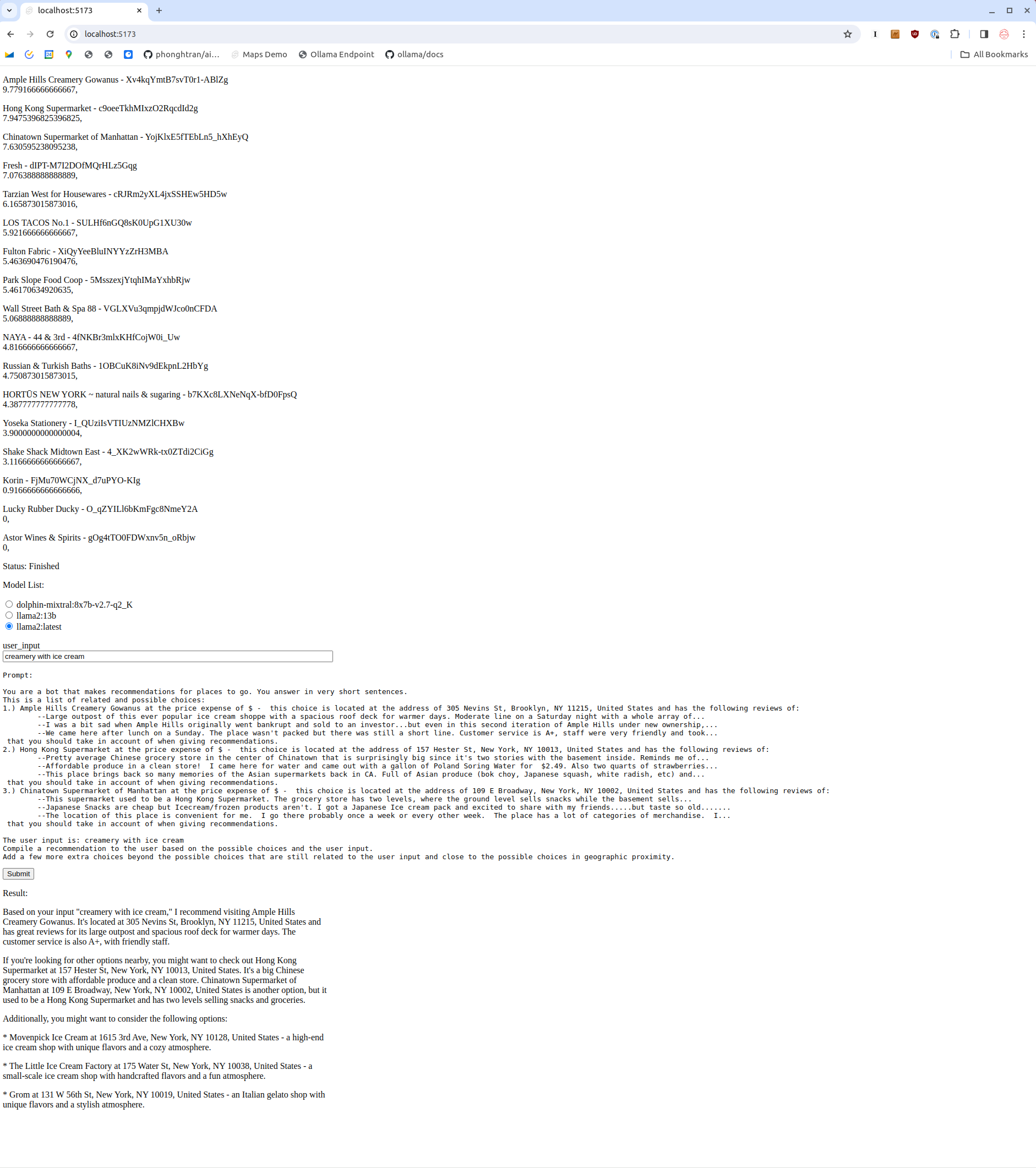 raw debug output of the test